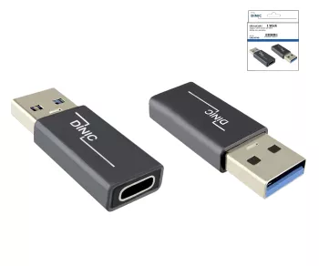 Adapter, USB A plug to USB C socket aluminium, space grey, DINIC Box